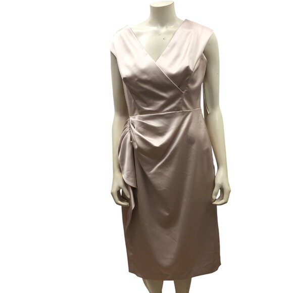 Maggy London Elegant Champagne‎ Sleeveless Draped Satin Sheath Dress 14 NWT - Picture 3 of 15